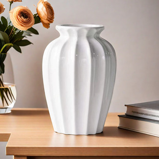 白色复古陶瓷花瓶高级感餐桌摆件客厅插花美式台面陶罐牡丹花花瓶