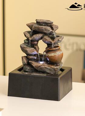 新天泉TEZ招财水造景摆件流茶几复古桌小内型喷面泉室客厅循环加