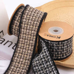 高级感植绒毛边编织千鸟格风车小格织带diy蝴蝶结发饰布艺缎带