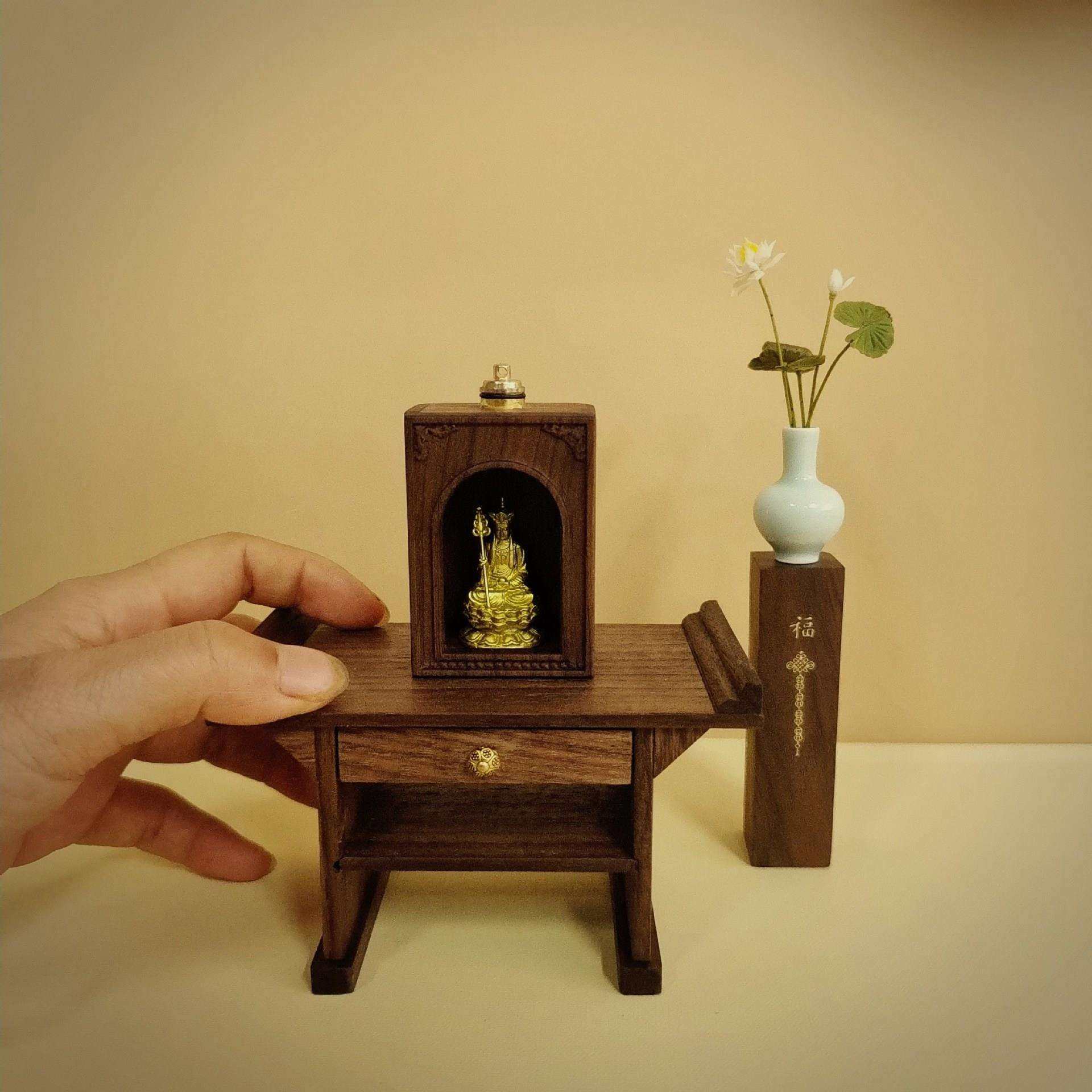 带灯手工金色地藏迷你神龛微型地藏菩萨(不带桌子等配件)