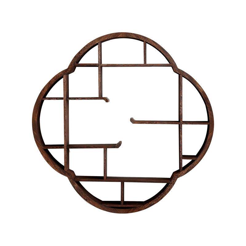 梅花形博古架实木新中式壁挂置物架客厅茶室挂墙式摆轻奢高档架子