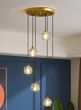 RH现代北欧别墅客厅复式楼梯旋转水晶长吊灯lof公寓创意楼梯吊灯