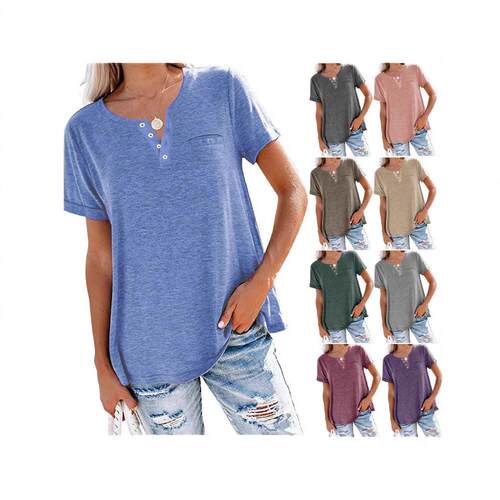 Top V-neck short sleeved pocket T-shirt for women