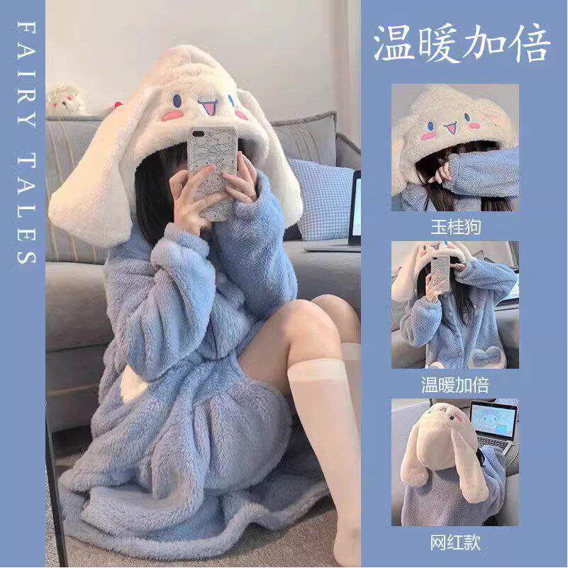 玉桂狗珊瑚绒睡衣女2025年款秋季冬天毛毛绒睡袍加厚长款浴袍睡裙