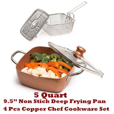 Copper Deep Square Pan Frying Pan Fry Basket Cookware