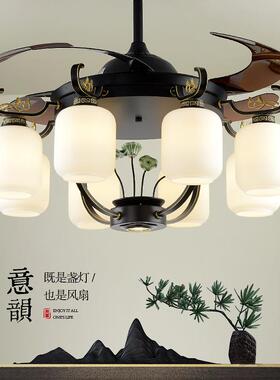 新中式风扇吊顶灯时尚创意LED客厅灯具卧室餐厅书房别墅中山灯具