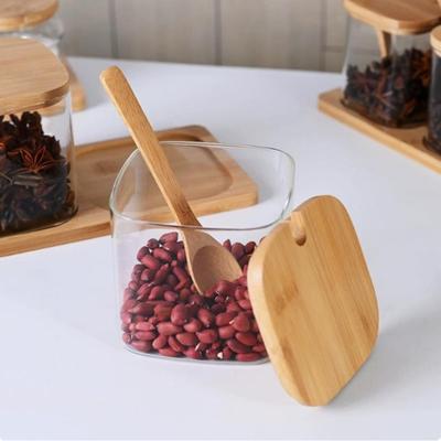 方形竹木托盘调味瓶罐36高颜值盖调料高木硼硅玻璃家用透明调料瓶