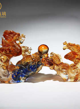 如意办公室九龙礼品开业琉璃乔迁水晶工艺品家居装饰高档摆件客厅