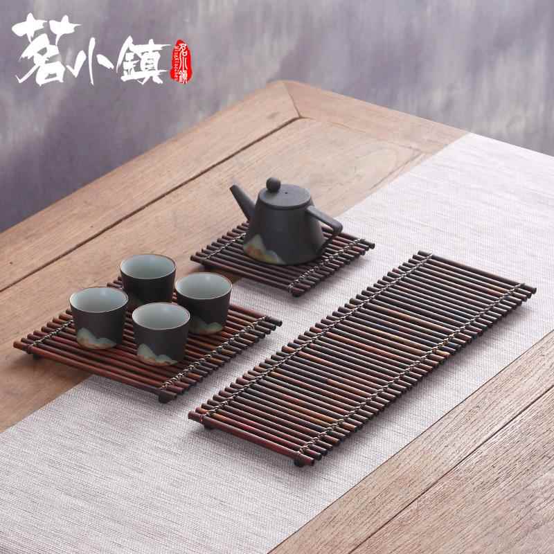 95N竹编杯托盘茶盘茶道竹席茶席茶壶泡茶垫子茶具配件壶承竹排干