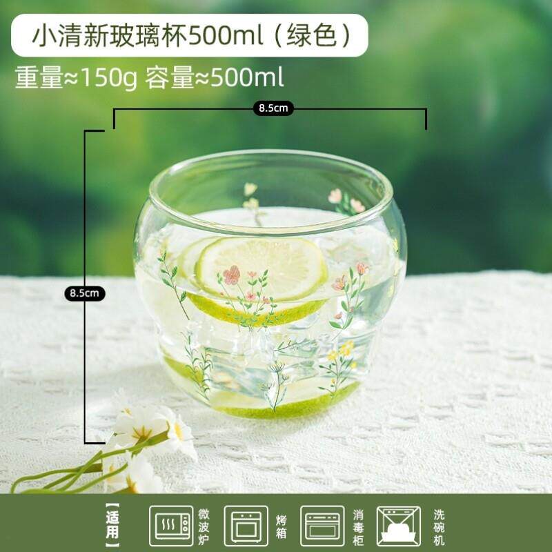 精致玻璃水杯玻璃杯耐高温高颜值咖啡杯小枝女生水杯家用把手杯子