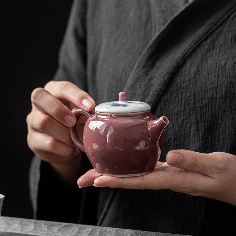 叙旧 葡萄紫手绘蝶栖赏客贵妃壶家用泡茶壶单个中式办公喝茶壶