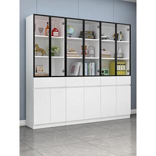 实木书柜储物柜一体整墙带玻璃门客厅酒柜落地置物书架定制展示柜