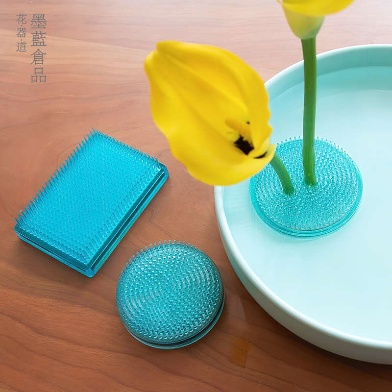 日本进口金属底座透明塑料剑山插花器 中式日式插花底座固定工具