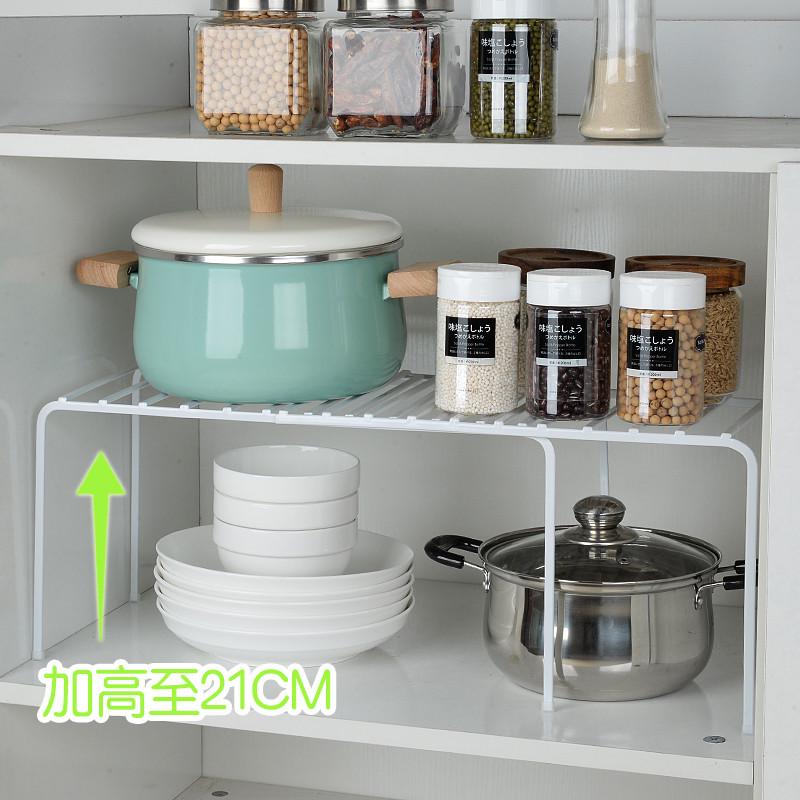 2N厨房可伸缩置物架放锅架子碗架盘碟子二层收纳架橱柜内分层架隔