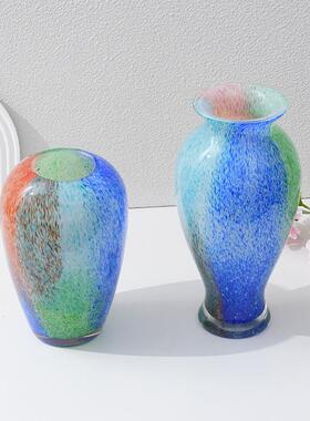 地中海风格欧式花瓶餐桌高级感艺术摆件油墨色彩花瓶水培玻璃花器