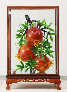 淄博琉璃摆件 创意琉璃水晶廖景客厅商用轻奢古法琉璃石榴花摆件