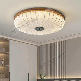 新款 复古主卧书房间led吸顶灯 黑胡桃木卧室灯仿吞丝罩吸顶新中式