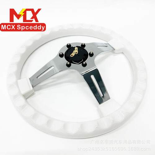 新款汽车改装14寸电镀方向盘通用铆钉ABS银架个性竞技方向盘白色