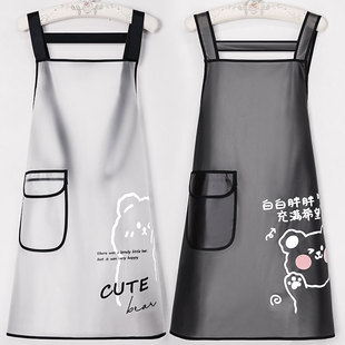 软皮工作服 透明围裙女家用厨房防水防油餐饮专用做饭围腰2024新款