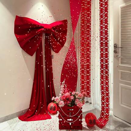 超大红丝绒蝴蝶结装饰婚礼浪漫布置拍照打卡背景墙结婚路引红蝴蝶
