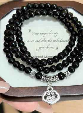 2026复古双层叠戴高颜值精致ins风配饰墨锁冰川串珠手链