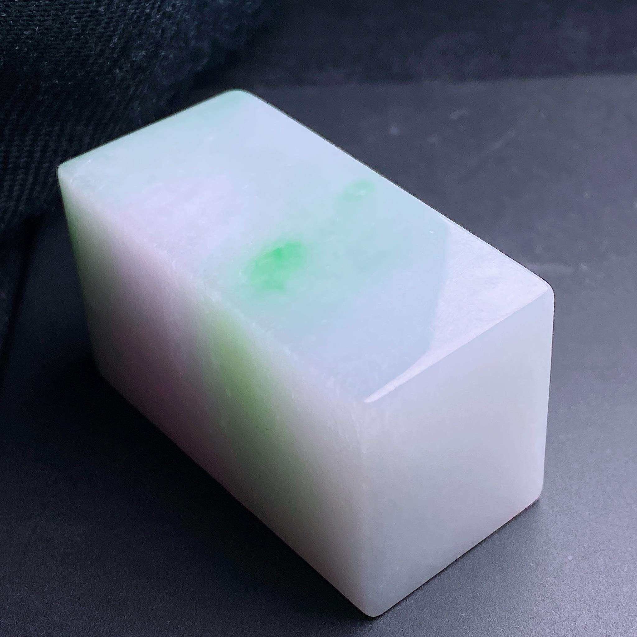 缅甸天然翡翠a货春带彩方形印章lyey篆刻尺寸:51.6-23.3-27.5mm