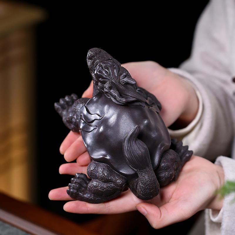 砂壶影精品宜兴全手工GGU紫茶宠觅财龙砂龟雕塑家居茶桌清摆件