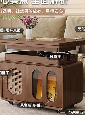 中古风客厅小沙发木侧几柜可移动推车带F5M96TS7边轮户型茶几桌实