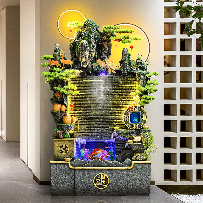 大假山流水墙喷泉摆件家居玄关鱼缸循环水幕墙装饰办公室屏风景观