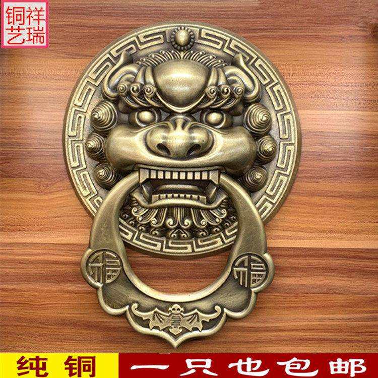 中式彷古兽头门环拉手纯铜把手狮子头虎头铜把手大门装饰纯铜拉环