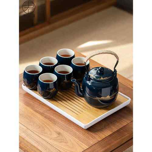 黑釉中国功夫茶具家庭大型覆古秋兰办公室茶壶茶杯提升梁陶瓷