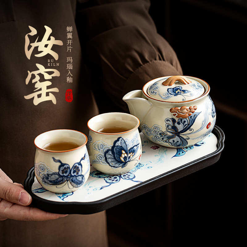 如瓷动人文创汝窑功夫茶具套装2025新款家用女士一壶二杯个人专用