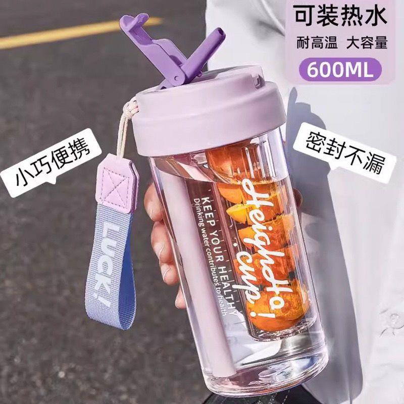 玻璃水杯带盖便携高硼硅耐热吸管杯子简约高颜值喝水泡茶杯带茶仓图片
