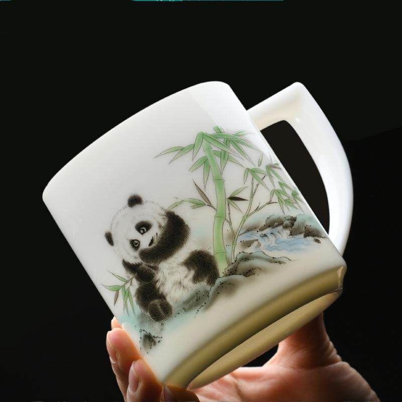 羊脂玉陶瓷茶杯茶水分离杯办公室带盖过滤泡茶马克杯白瓷杯子送礼