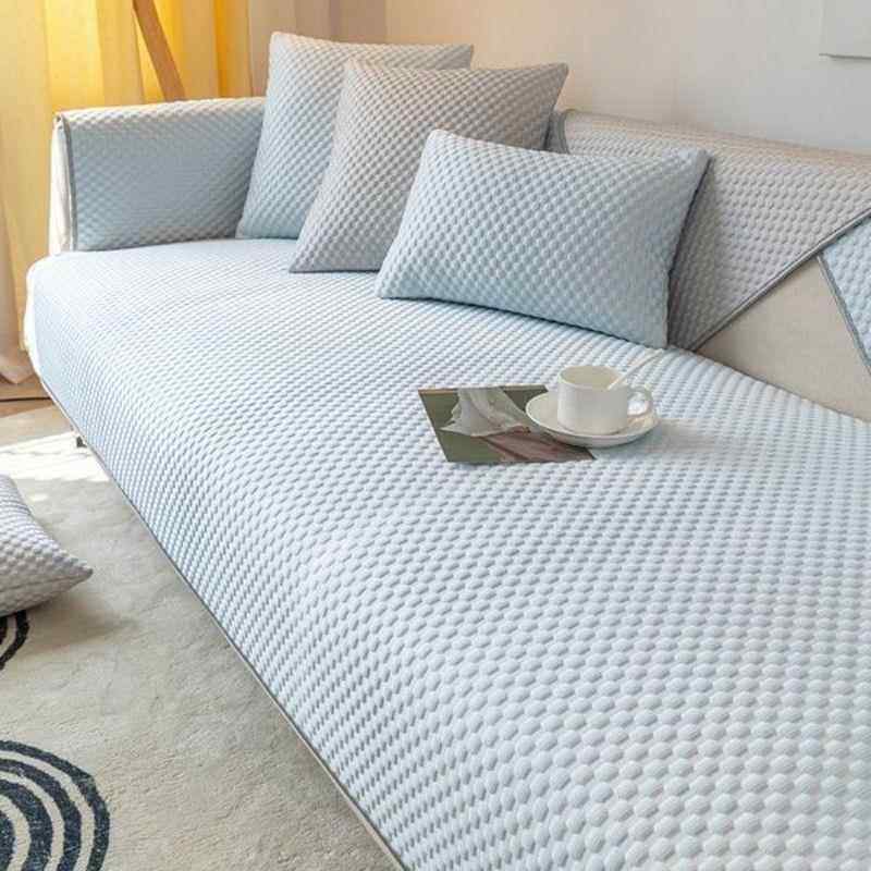沙发垫夏季冰丝防滑全包盖巾凉豆豆凉感凉席坐垫四季通用蓝色套罩