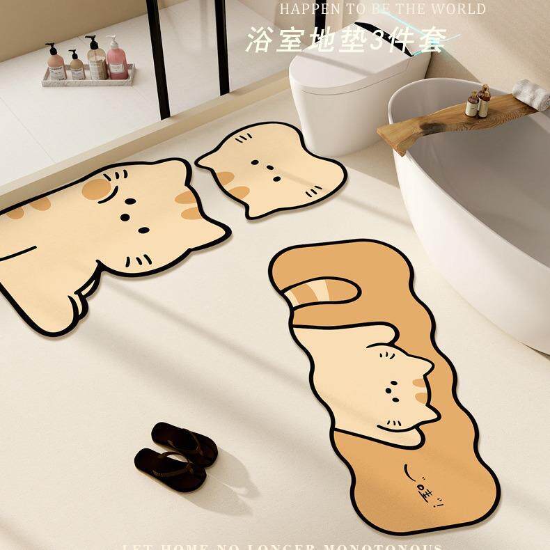 浴室吸水软硅藻泥地垫卫生间防滑卡通动物脚垫厕所马桶套装地垫