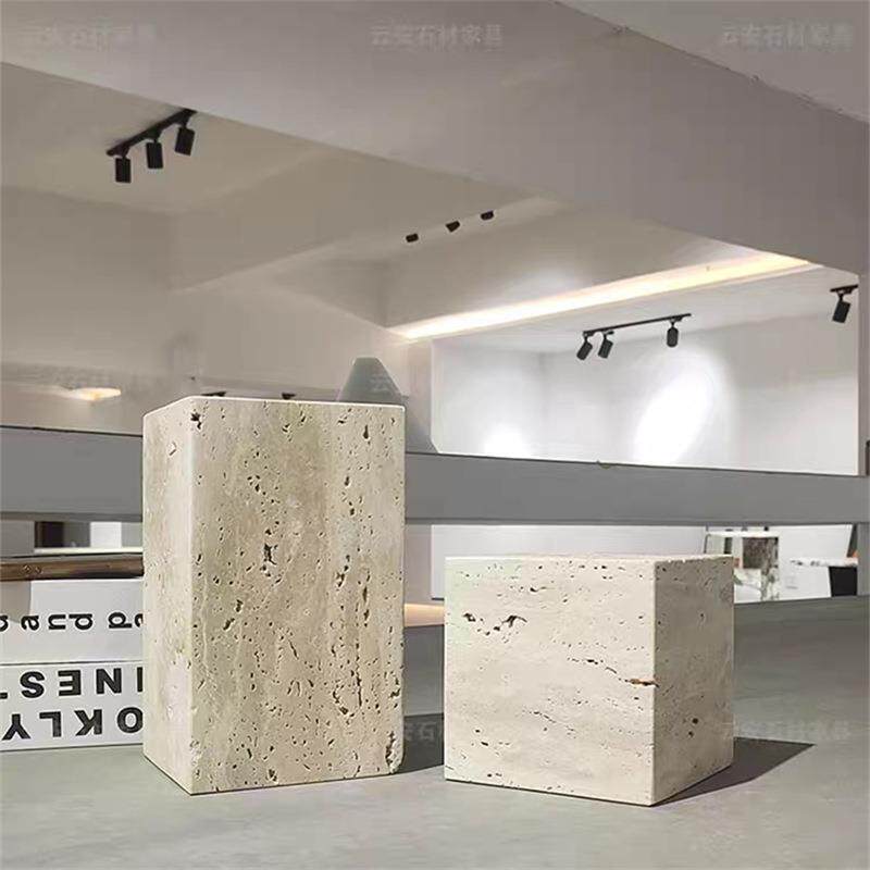 黄洞石雕塑台大理石电视柜装饰客厅底座落地大理石墩入户玄关摆件