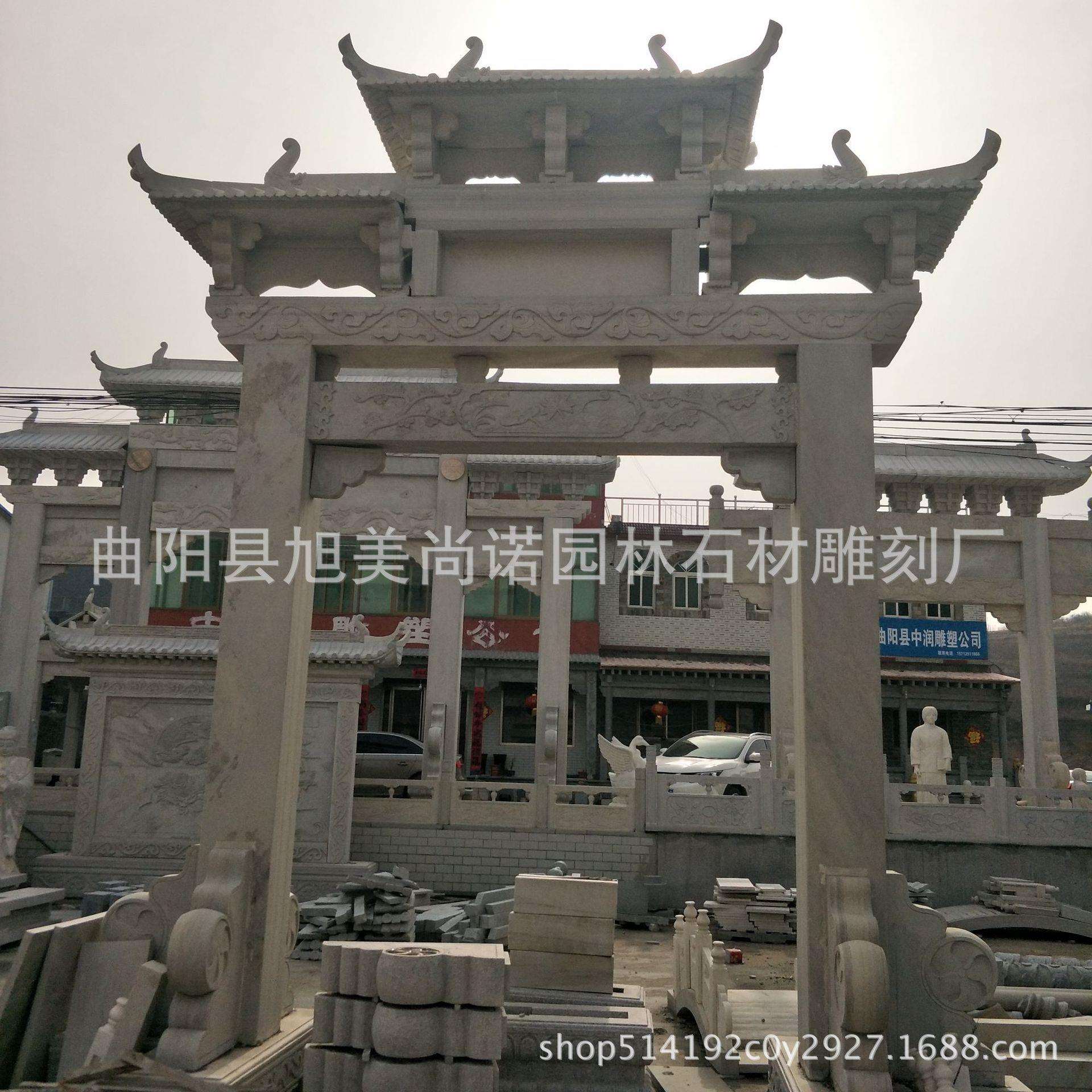 厂家供应石雕花岗岩大型牌楼牌坊单门牌楼 祠堂单门牌坊摆件