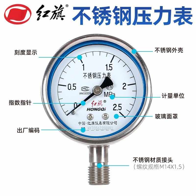 。厂家直销Y-60BF红旗不锈钢压力表不锈钢316耐高温耐腐蚀压力表