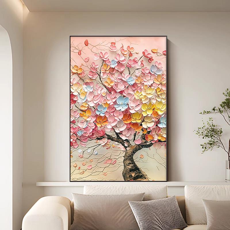 新款发财树客厅装饰画 画摇钱树入户正对门挂画 画高级感玄关走廊