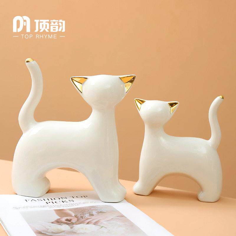 欧式轻奢陶瓷猫咪桌面电视柜酒柜家居客厅摆设装饰品家居小摆件