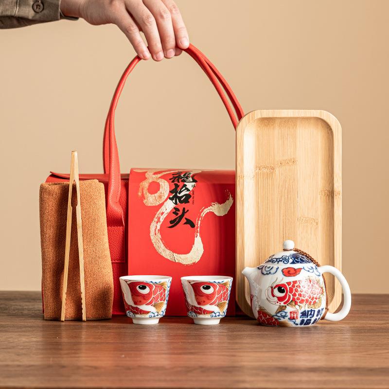 厂家鑫祥龙纳福一壶二杯户外露营快客杯便携式泡茶壶旅行茶具套装