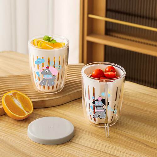 Double-layer Portable Fruit Cup Oatmeal Cup Fresh-keeping Bo