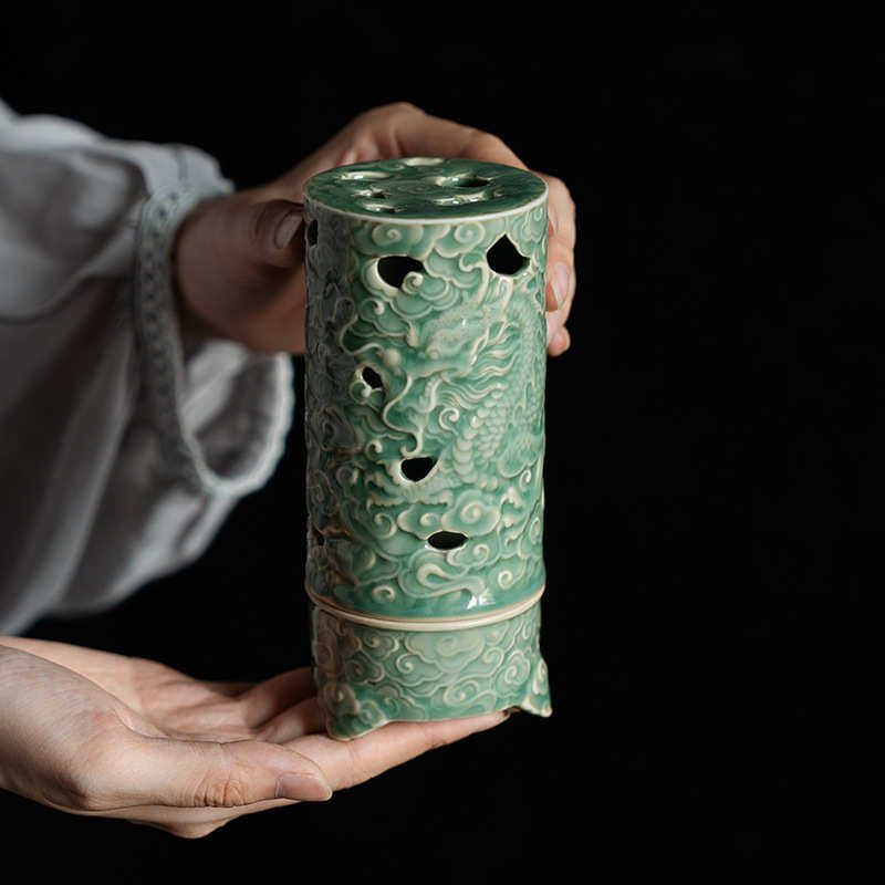 越窑青瓷三足龙踏祥云香炉家用室内沉香立式熏香线香插香座盘,餐饮具,茶具礼盒,淘宝优惠券,粉丝福利购,淘宝优惠卷