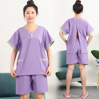 夏季后背开扣理疗服按摩桑拿服足浴服浴衣汗蒸服棉质艾灸服装