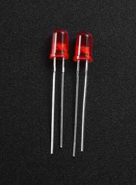 有边5MM圆头红发红LED红灯发光二极管F5红色高亮红光指示灯长脚