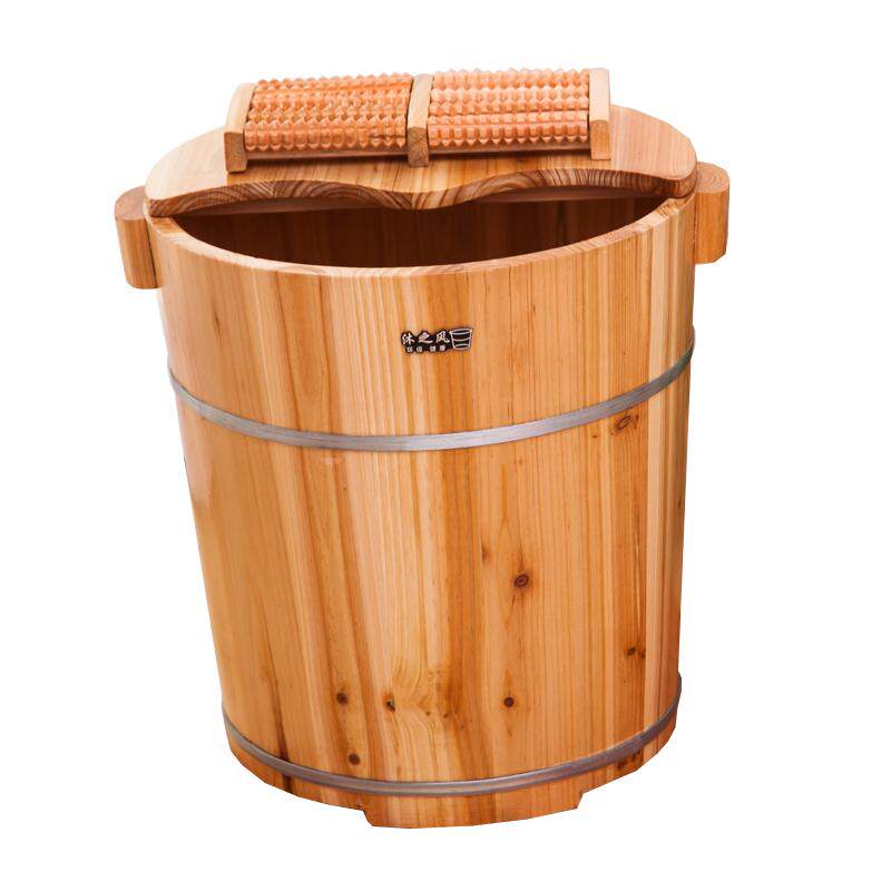 40CM高足浴桶泡脚木桶洗脚盆实木木质足疗桶家用足浴桶加盖加深