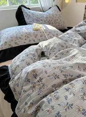 法式浪宿漫公风花边水D-62562洗棉四套件小碎花主亲肤被套舍三件