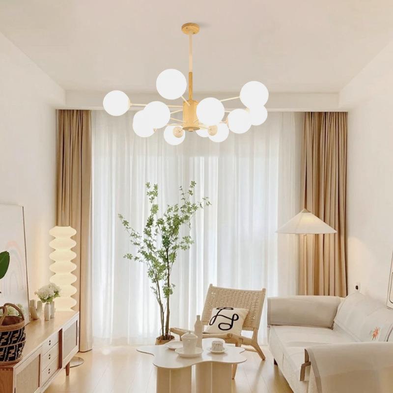 原木风客厅吊灯2023新款现代简约卧室魔豆分子灯北欧灯具客厅主灯