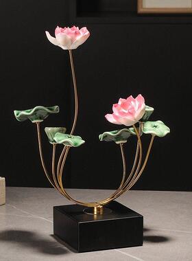 新中式禅意荷花国风荷花饰品茶室客厅软装高雅清新高档礼品